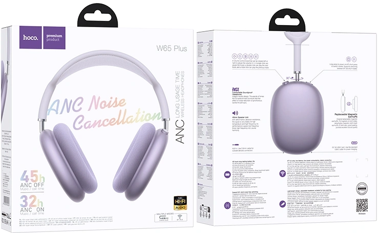 Наушники Hoco W65 50434, Bluetooth, мониторные, фиолетовый