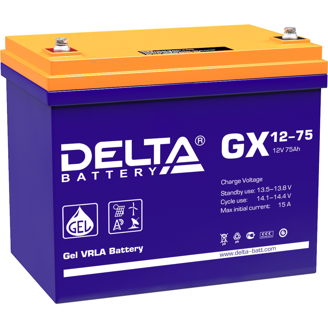 Аккумулятор Delta GX 12-75, 12В, 75Ач