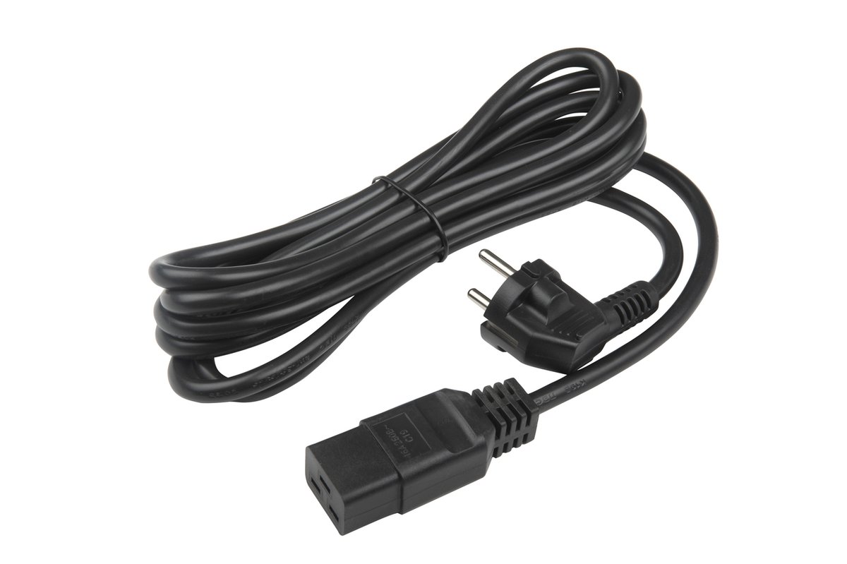 Кабель питания Hyperline PWC-IEC19-SHM-3.0-BK, Schuko-C19, 16A, 3м