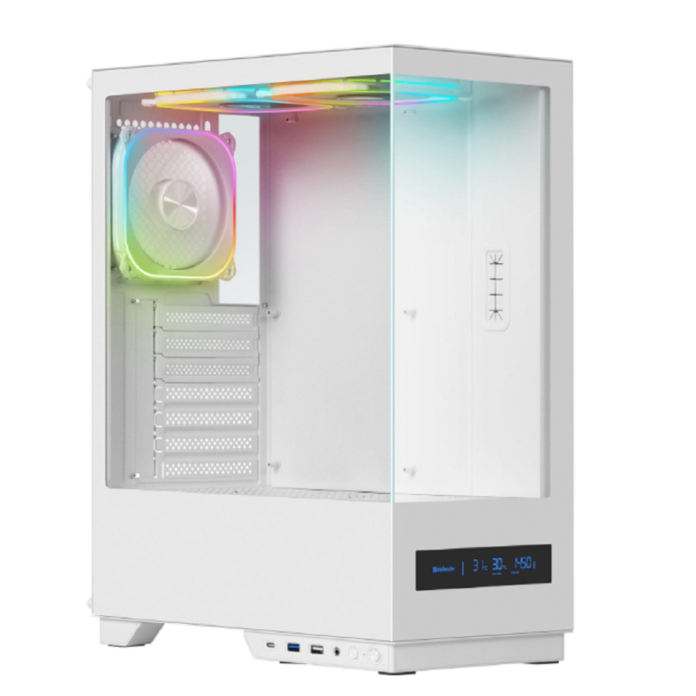 Корпус Defender HyperHub Pro 25142, ATX, дисплей, Type-C, 3 вентилятора, белый
