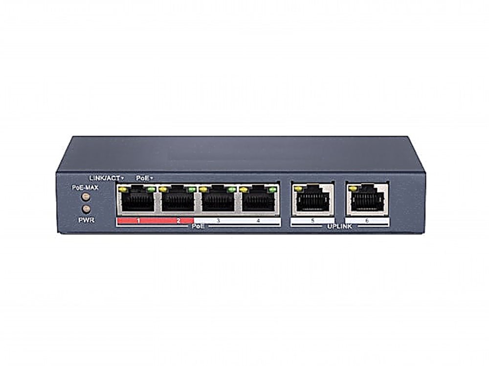 Коммутатор Hikvision DS-S604P, 4×PoE, 2×Uplink, 35Вт