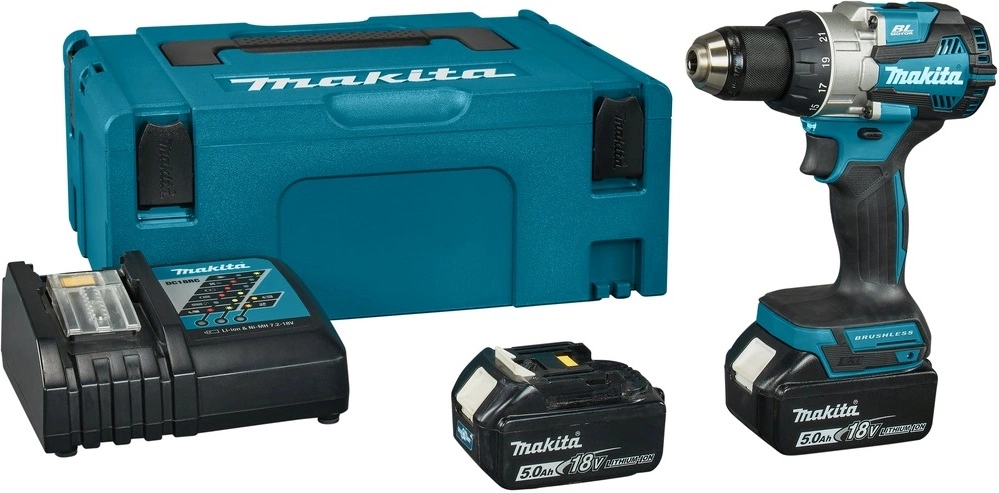 Дрель-шуруповёрт Makita DDF489RTJ, 18 В, 2x5 А·ч, 73 Н·м, бесщеточный