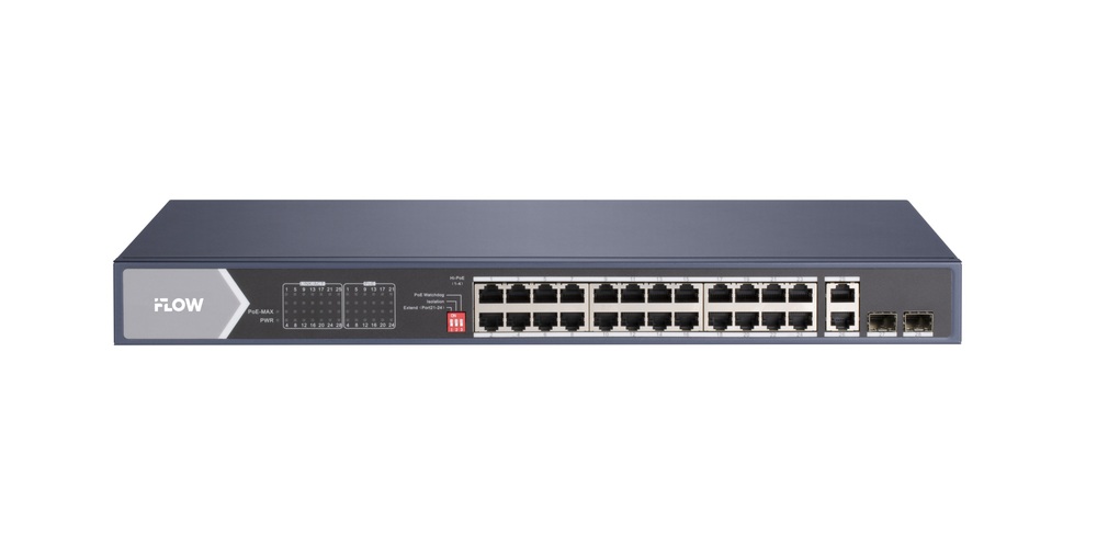 PoE-коммутатор IFLOW F-SW-EU628HPOE-V, L2, 24×PoE, 2×SFP, 370W