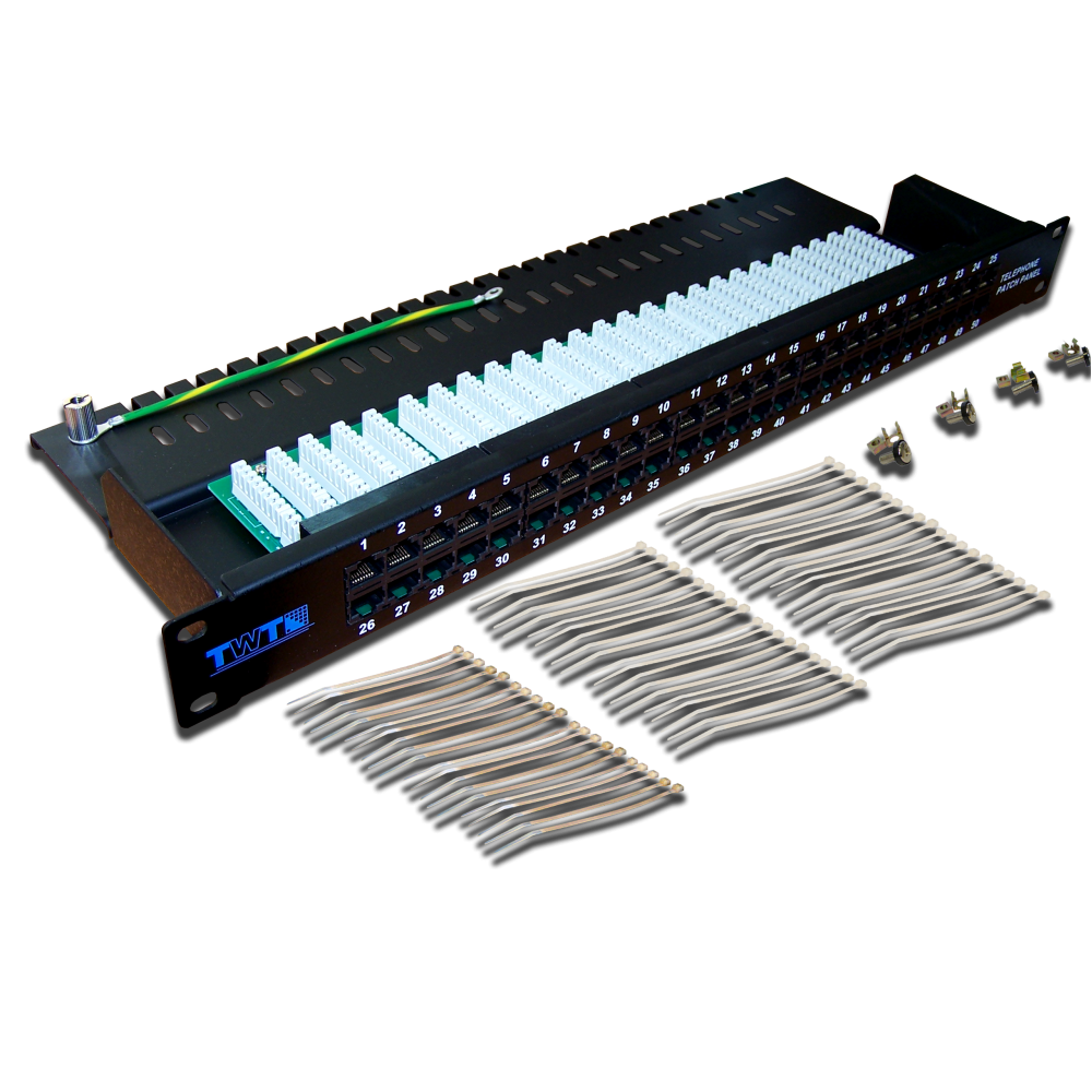 Патч-панель TWT TWT-PP50TEL45, 19" 1U, 50×RJ-45, кат.5e, черный