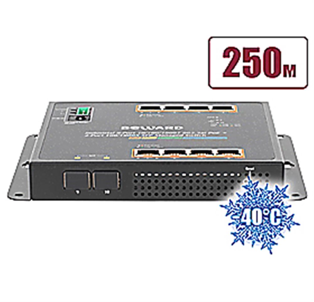 Коммутатор Beward STWP-0802HP, 8×1GbE PoE+2×SFP, PoE 200 Вт, промышленный