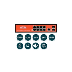 Коммутатор Wi-Tek WI-PMS310GF-Alien, управляемый L2, 8×PoE GE + 2×SFP, 150 Вт