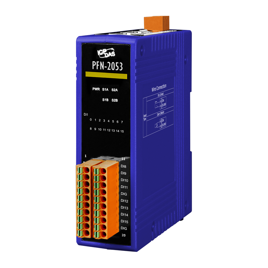 Модуль ICP DAS PFN-2053 CR, 16 дискретных входов, PROFINET, 2xEthernet