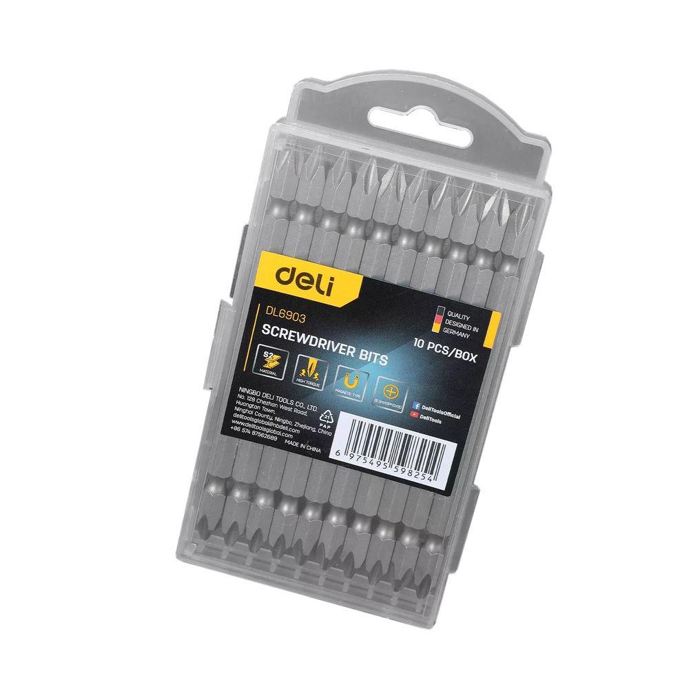 Набор бит DELI DL6903, 10 шт, PH2×110 мм, сталь S2, 58–60 HRC