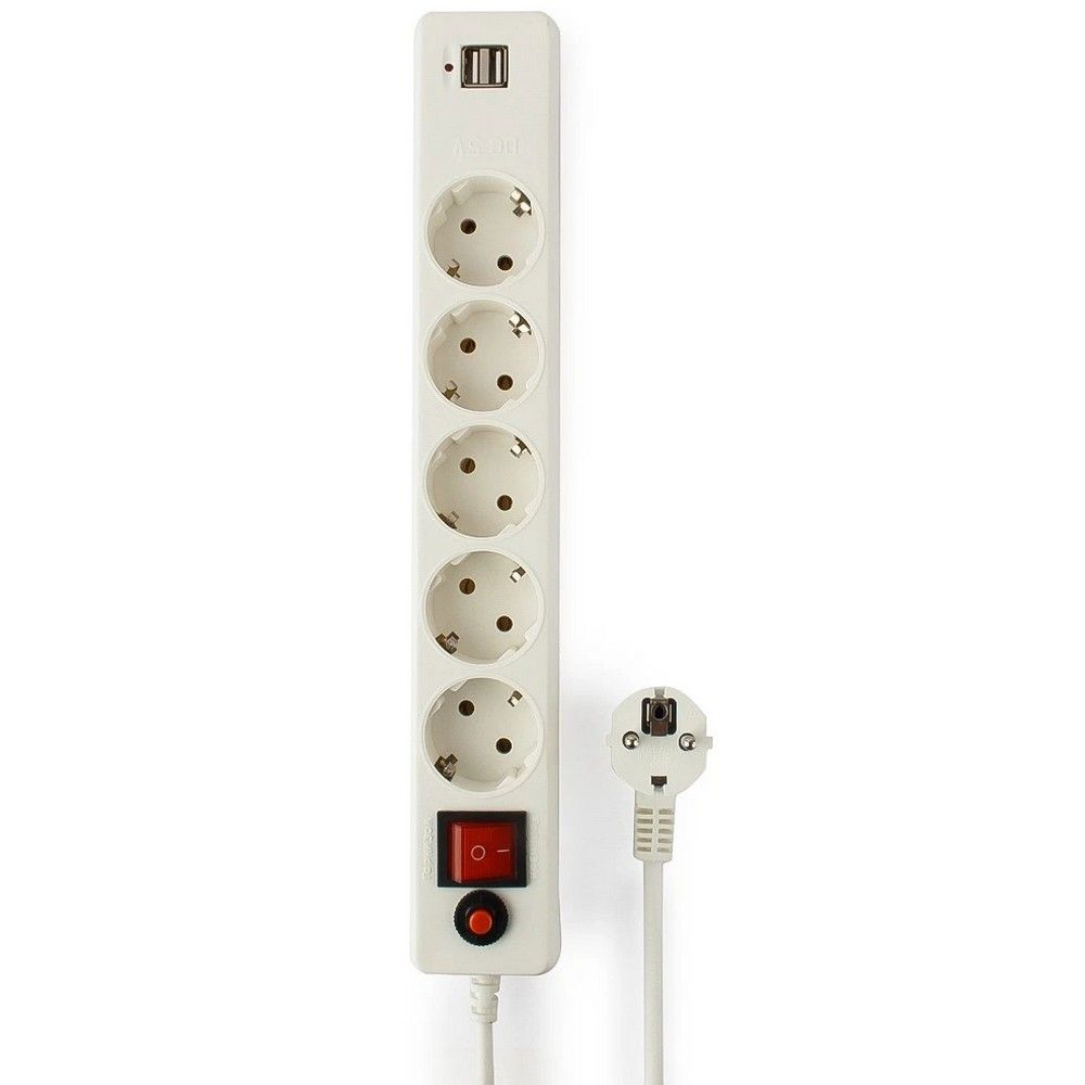 Сетевой фильтр Гарнизон ECL-5-U2-W-1.8, 5 розеток Schuko, 2xUSB, 10 А, 1,8 м