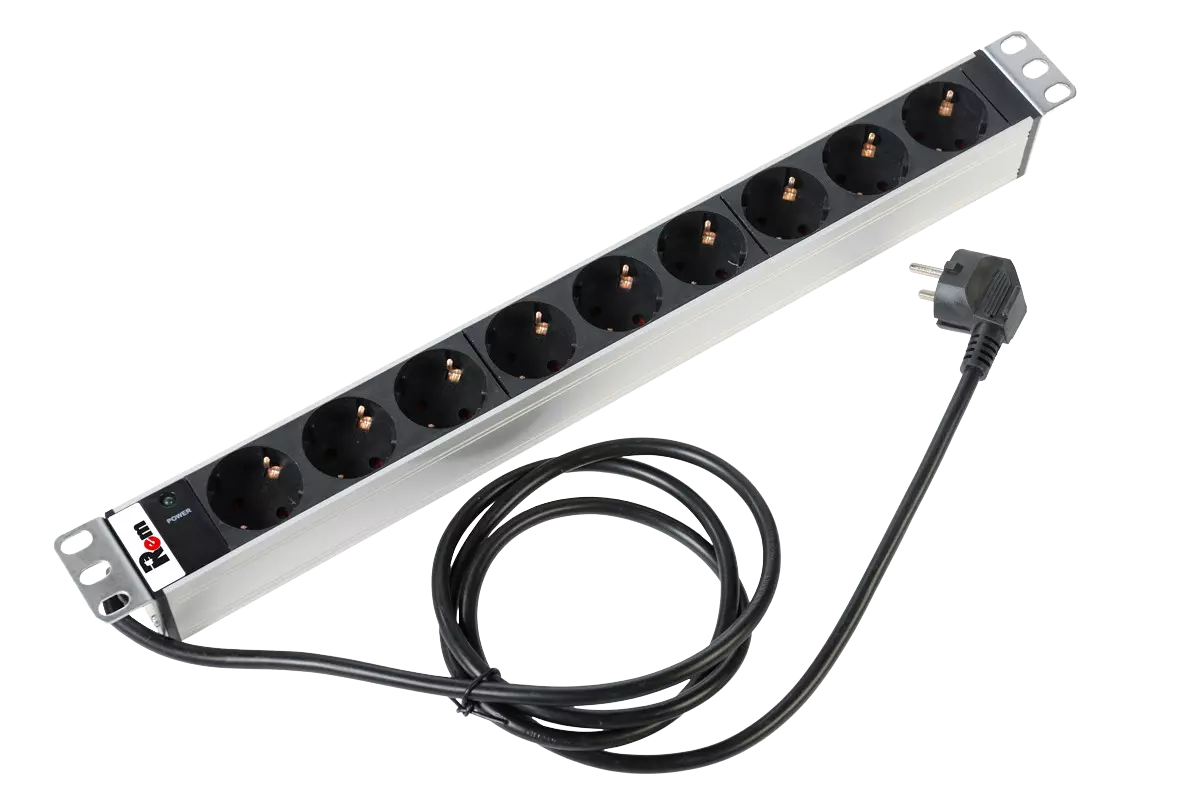 Блок розеток ЦМО Rem-16 R-16-9S-I-440-1.8, 9×Schuko, 16 А, 1U, шнур 1,8 м