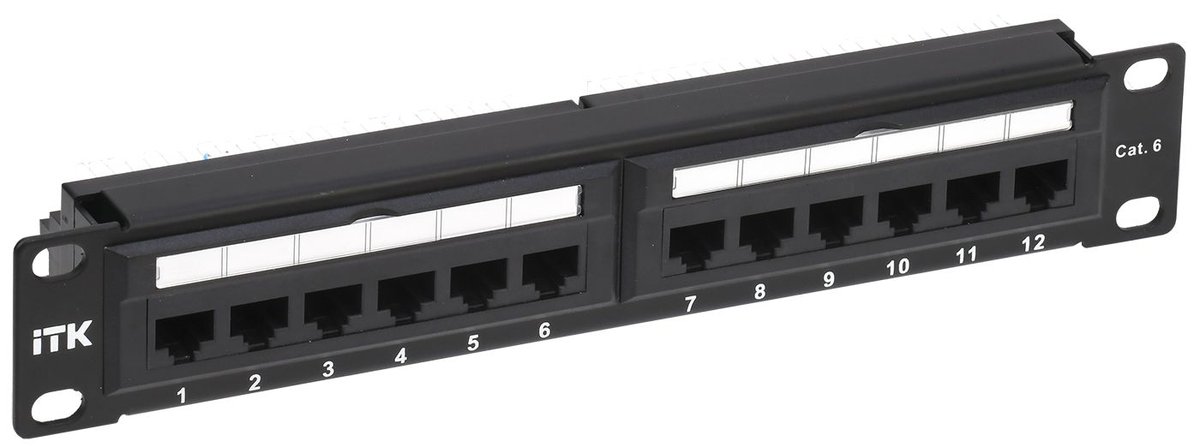 Патч-панель ITK PP12-1UC06U-D05-10, 10", 12 портов RJ45, 1U, кат.6 UTP, Dual IDC