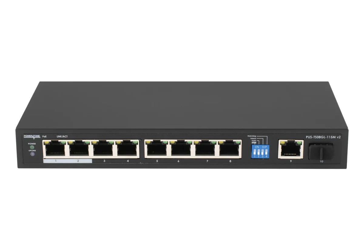 Коммутатор POWERTONE PUS-TS08GL-115M v2, неуправляемый, 8×1GbE PoE+, 115 Вт