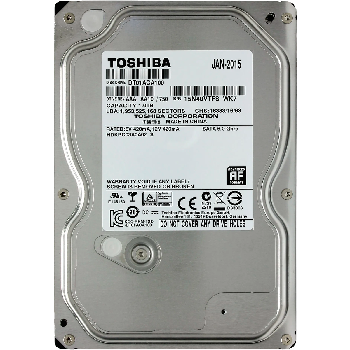 Жесткий диск Toshiba DT01ACA100, 1TB, 3.5", SATA 6Gb/s, 7200rpm