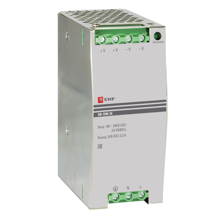 Источник питания EKF DR-75W-24, 24 В DC, 3 А, 75 Вт, IP20