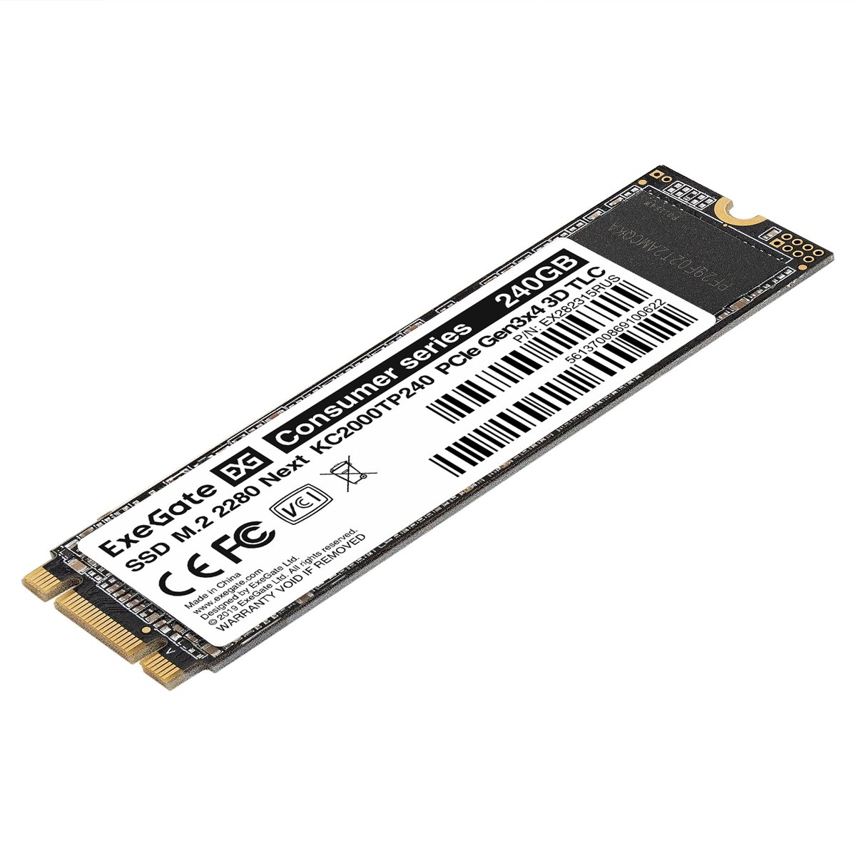 Накопитель SSD M.2 2280 PCIe 240GB 3D TLC ExeGate Next KC2000TP240 (PCIe Gen3x4, NVMe, 22x80mm, 3D TLC)