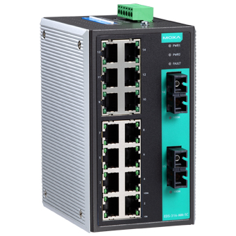 Коммутатор MOXA EDS-316-MM-SC, 14×10/100BaseTX, 2×100BaseFX SC, DIN-рейка