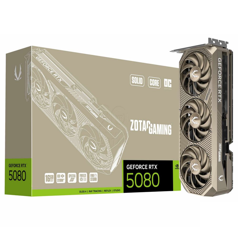 Видеокарта ZOTAC RTX 5080 SOLID CORE OC 20th ANNI Ed, 16 ГБ GDDR7, 256 бит, 3xDP 2.1b, HDMI 2.1b