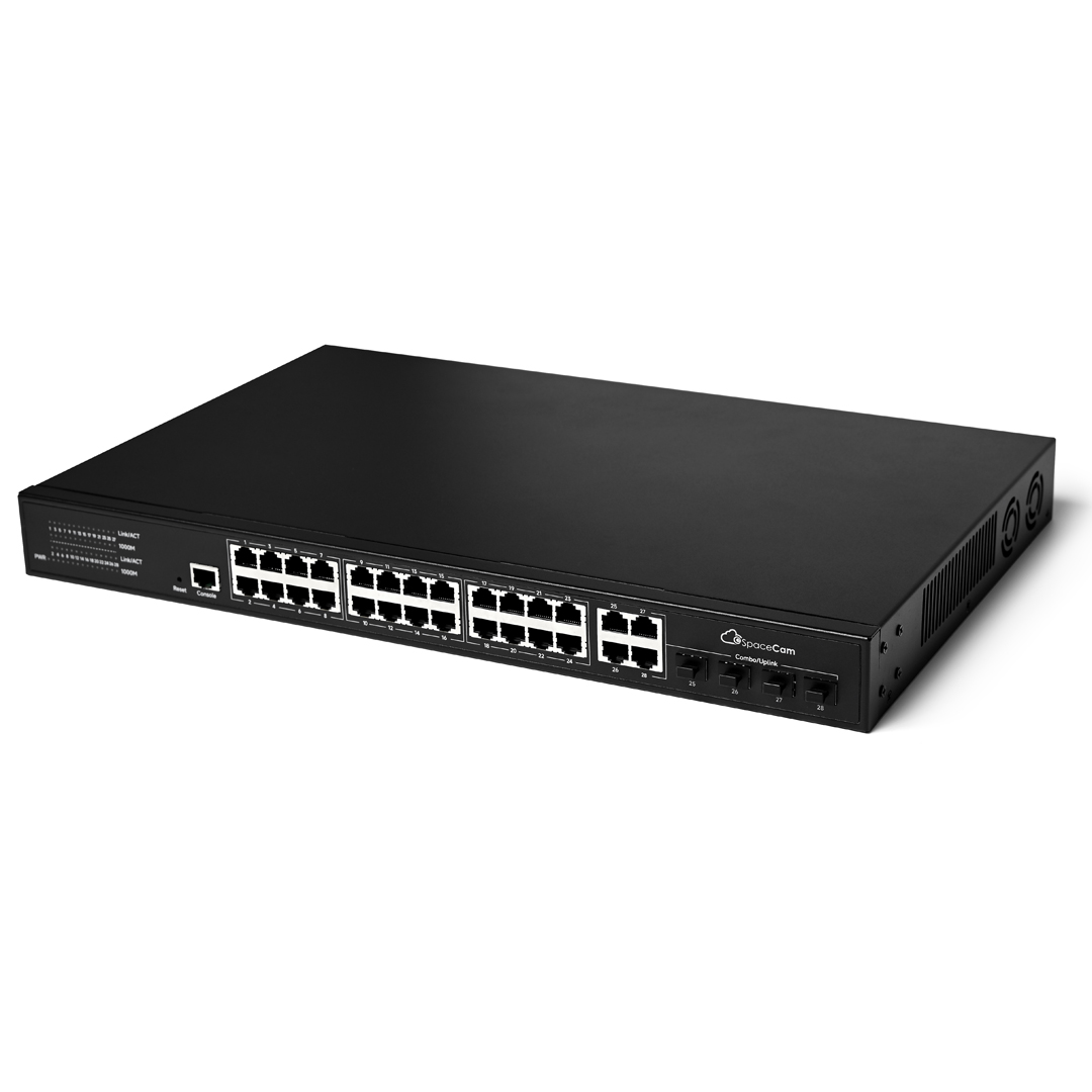 Коммутатор SpaceCam SC-L2-24GP-385-4G(A), L2, 24×PoE, 4×Combo, 385Вт