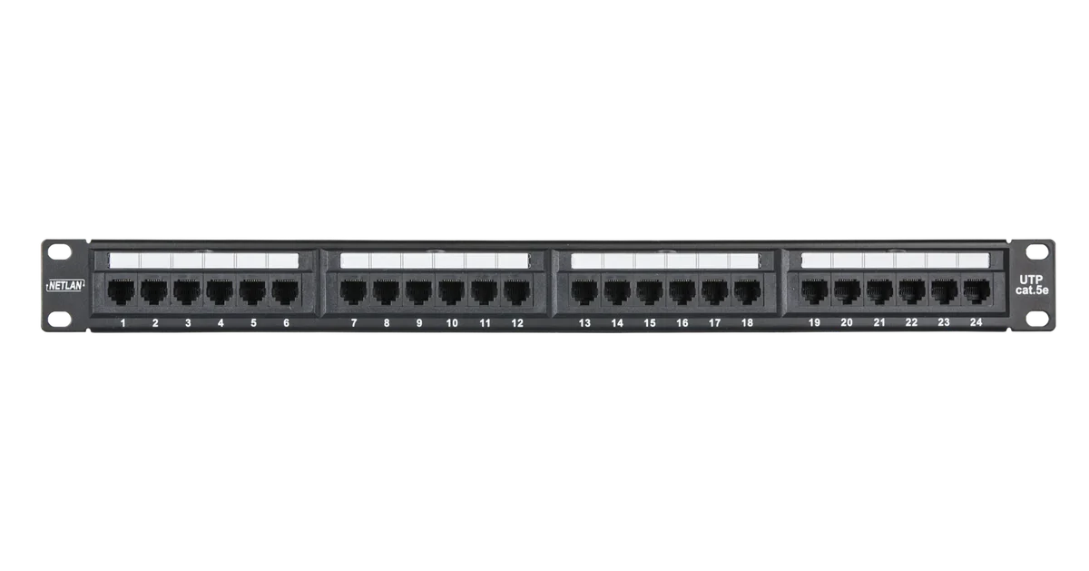 Патч-панель NETLAN EC-URP-24-UD2, 19", 1U, 24 порта, cat.5e, неэкранированная, черная
