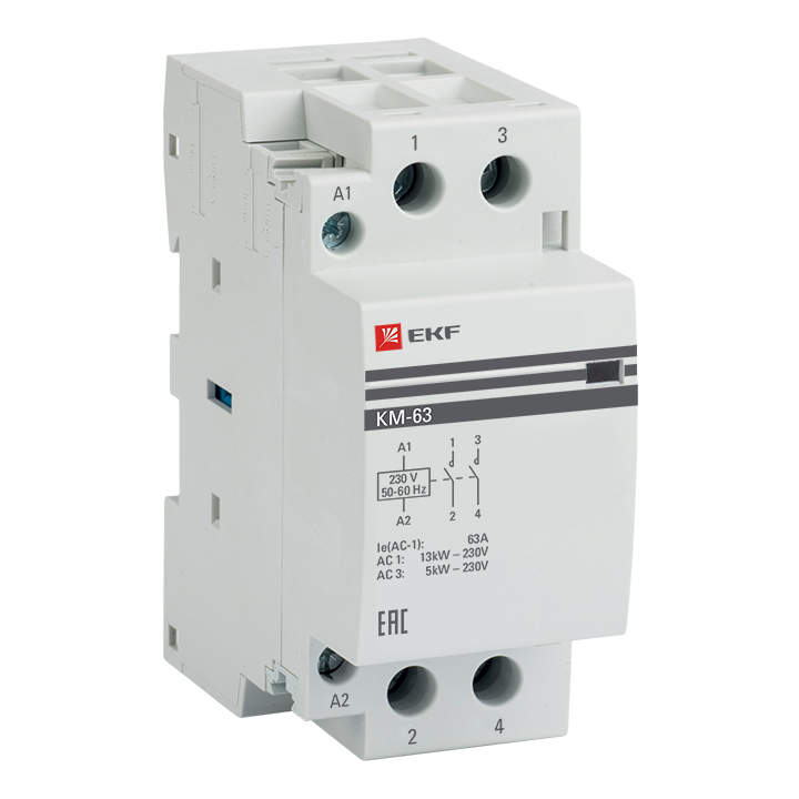 Контактор EKF km-2-63-20, 63А, 2НО, 230В AC
