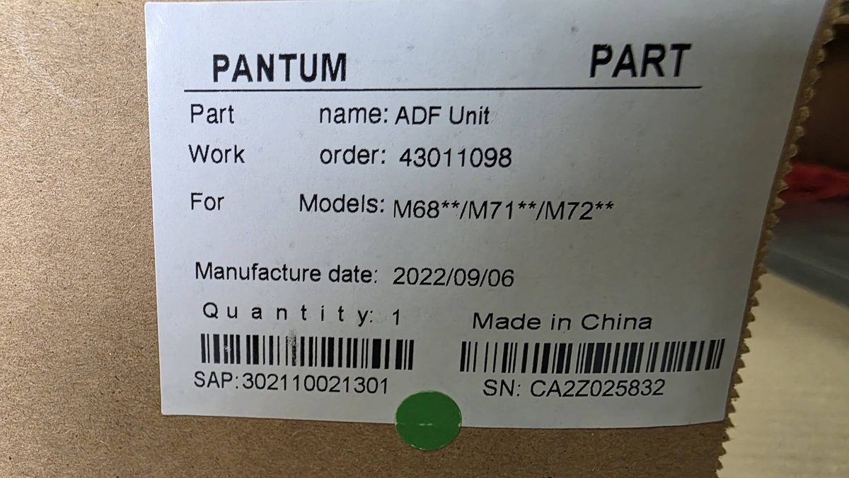 Автоподатчик в сборе Pantum 302110021301, белый, old version, для M6800/M7100/M7200/CM1100