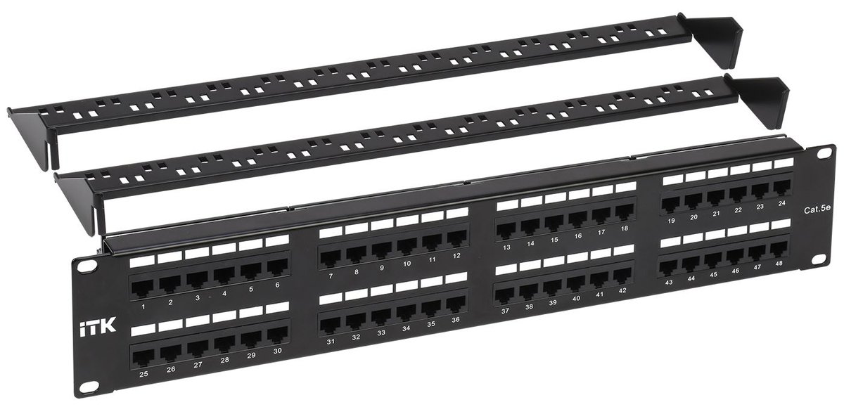 Патч-панель ITK PP48-2UC5EU-D05-1, 19", 2U, 48 портов RJ45, кат.5E UTP