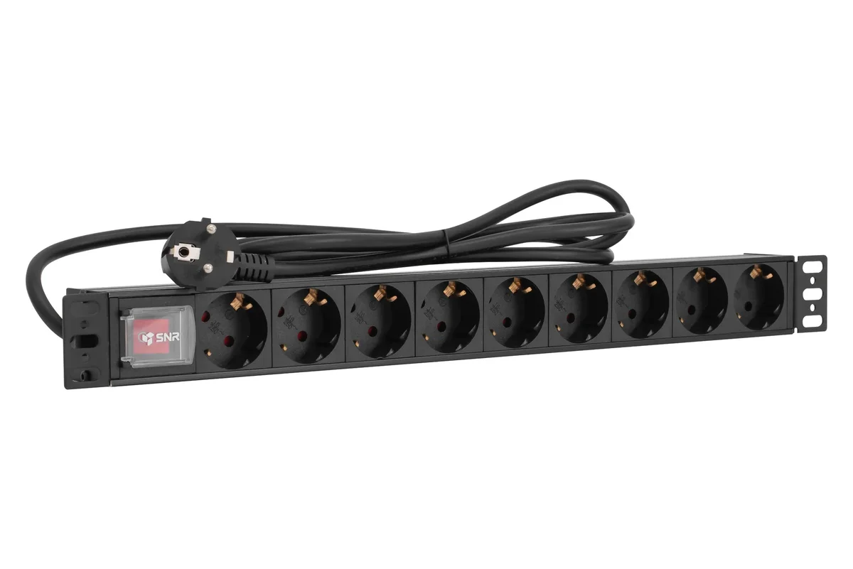 Блок розеток SNR-PDU-9S-S-2-MS16L1, 9×Schuko, 16 А, 1U, шнур 2 м