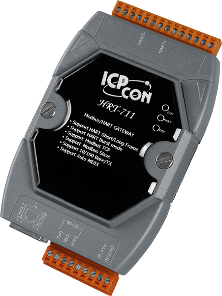 Преобразователь ICP DAS HRT-711 CR, Modbus TCP в HART, 1 порт RS-232, DIN-рейка