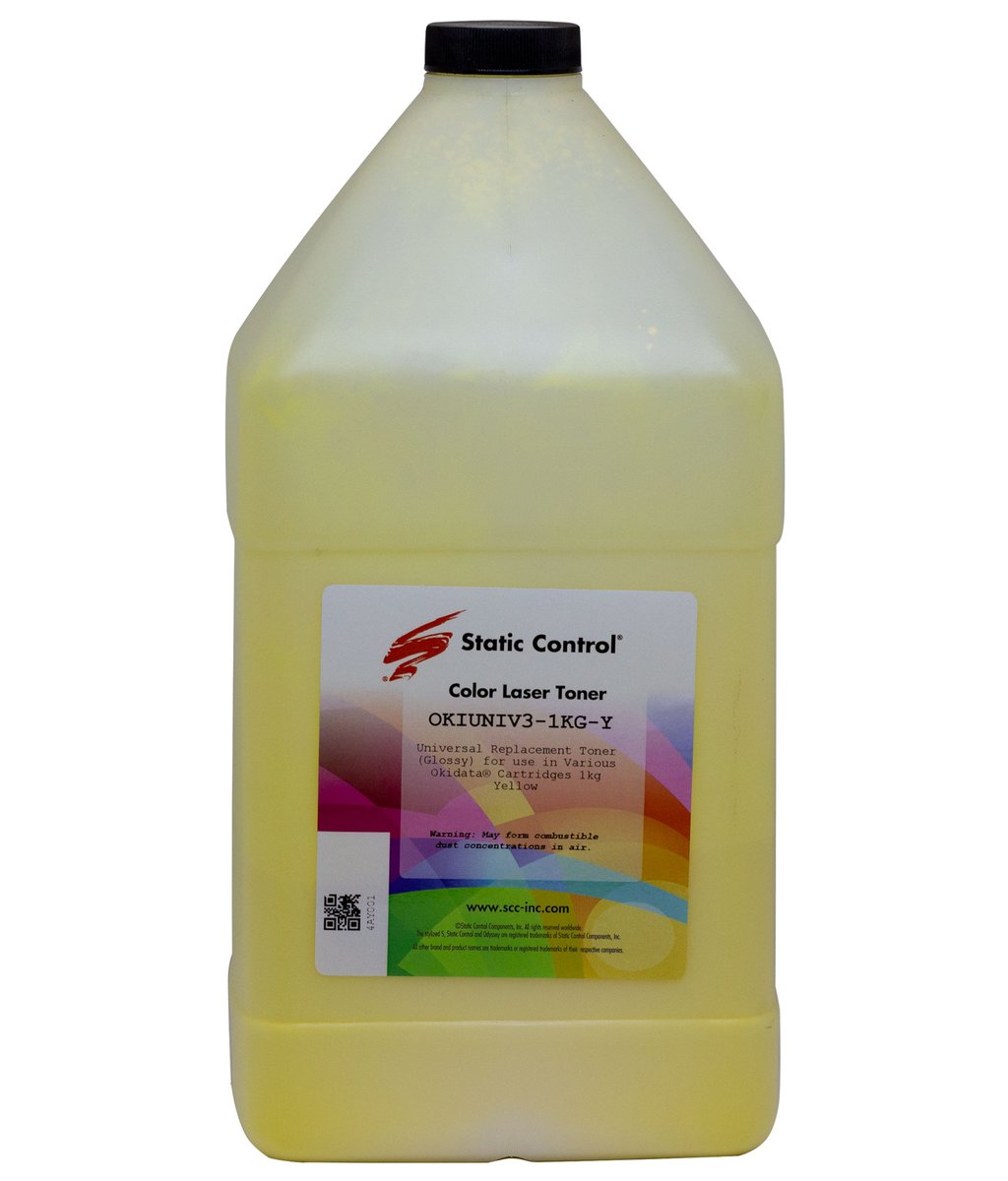 Тонер Static Control OKIUNIV3-1KG-Y, жёлтый, 1000 г, флакон, для Oki C3300N/5500