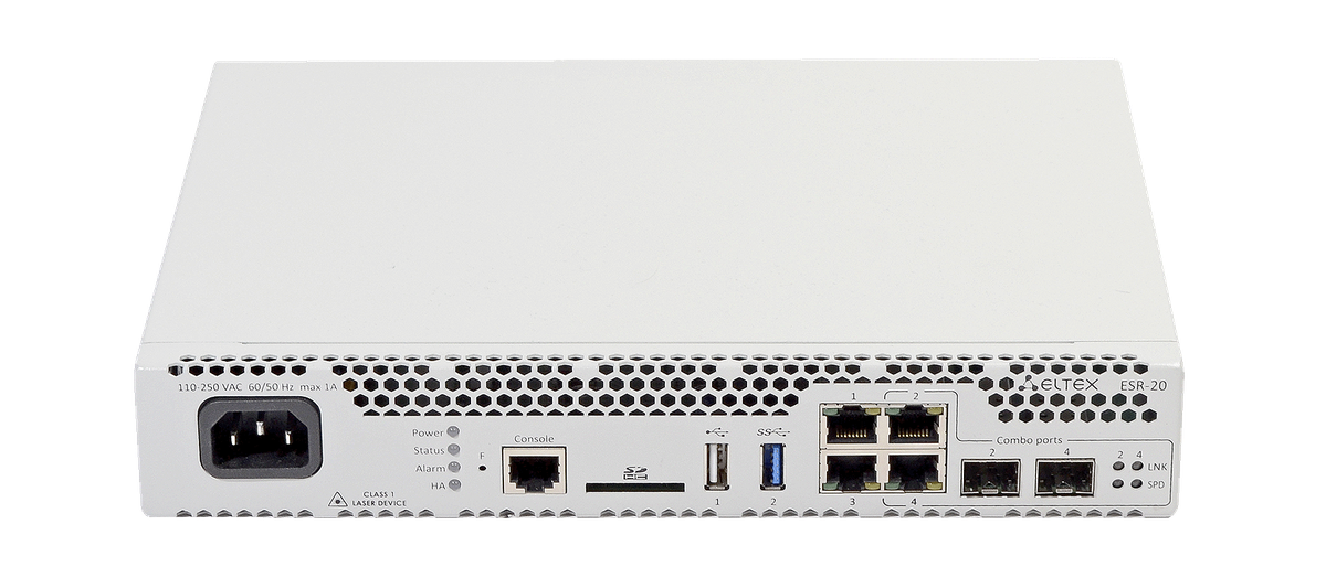 Межсетевой экран Eltex ESR-20 FSTEC, 2×GbE, 2×Combo, 4ГБ RAM