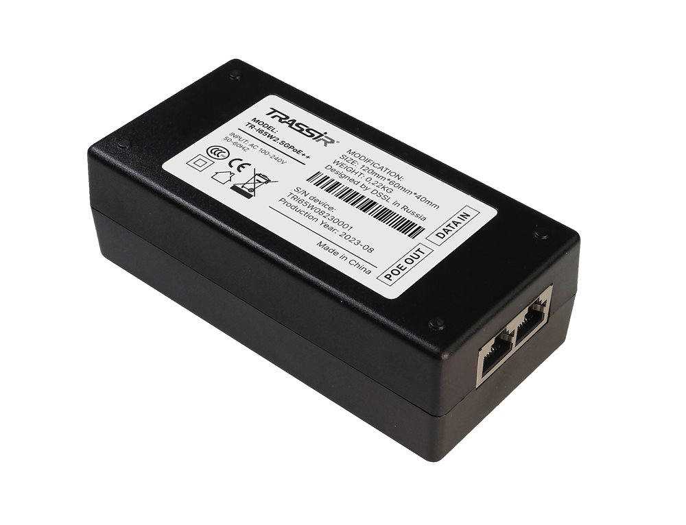 PoE-инжектор Trassir TR-I65W2.5GPoE++, 65Вт, IEEE 802.3af/at/bt, 1×PoE OUT