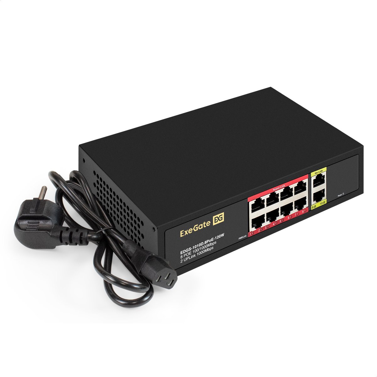 Коммутатор ExeGate EDGS-1010D.8PoE-120W, 8×1GbE PoE + 2×1GbE, 120 Вт, 1U