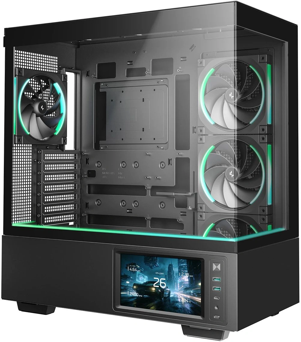 Корпус DEEPCOOL CH690 LCD, ATX, без БП, USB-C 3.2 Gen 2, чёрный