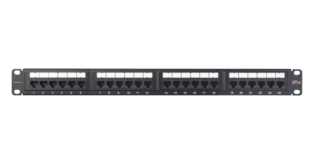 Патч-панель NIKOMAX ESSENTIAL NMC-RP24UD2-ES-1U-BK, 19", 1U, 24 порта, Cat.5e, черная