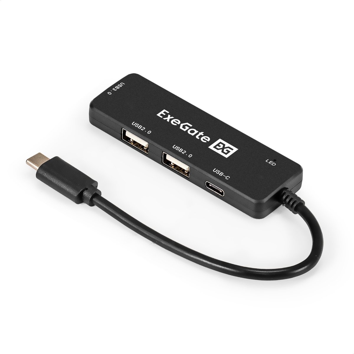USB-хаб ExeGate EX299789RUS, 4-в-1, USB3.0 Type-C, черный