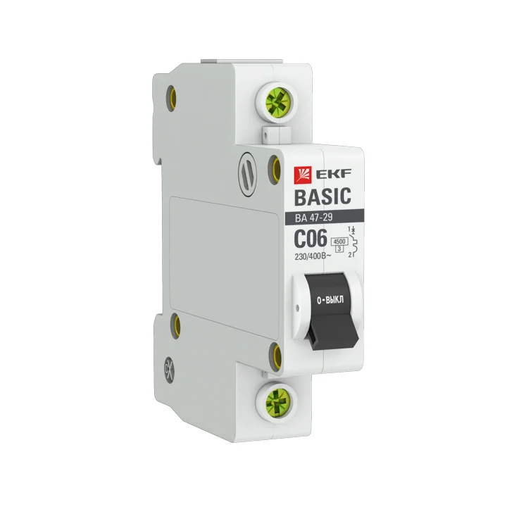 Автоматический выключатель EKF ВА 47-29 Basic mcb4729-1-06C, 1P, C, 6 А, 4,5 кА