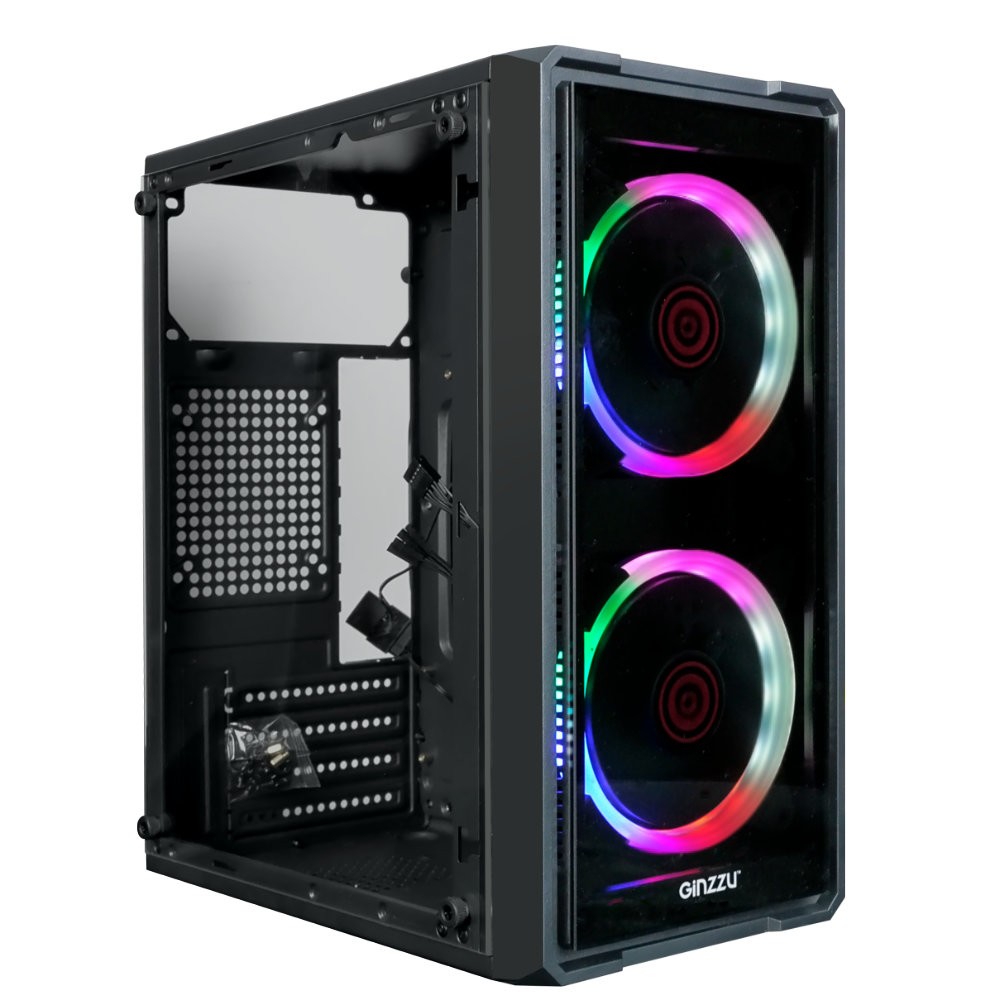 Корпус Ginzzu B177, Micro-ATX, 2×USB 2.0, стекло, чёрный
