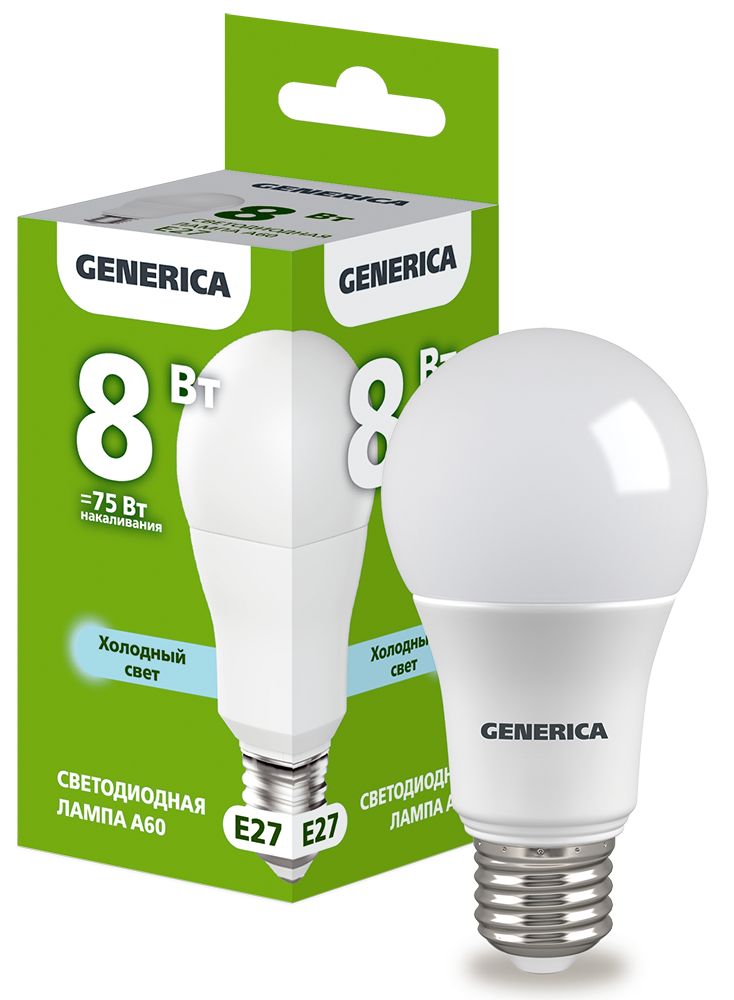 Лампа IEK LL-A60-08-230-65-E27-G, 8Вт, 6500K, E27, груша
