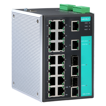 Коммутатор MOXA EDS-518A, 16×10/100BaseTX, 2×Combo Gigabit, L2
