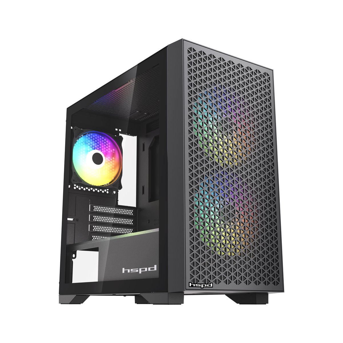 Корпус HSPD M335-TGBK-ARGB, Mini-Tower, mATX/mITX, TG, 3 ARGB-вентилятора