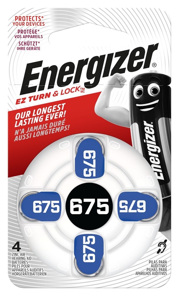 Батарейка Energizer EZ Turn & Lock 675 BL4, воздушно-цинковая, 1.45V
