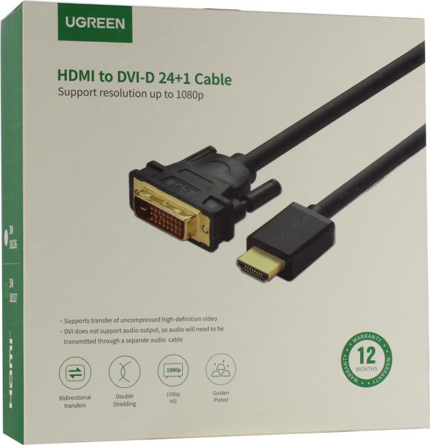 Кабель UGREEN HD106 10136, HDMI — DVI, 3 м, 1080p, HDMI 1.4