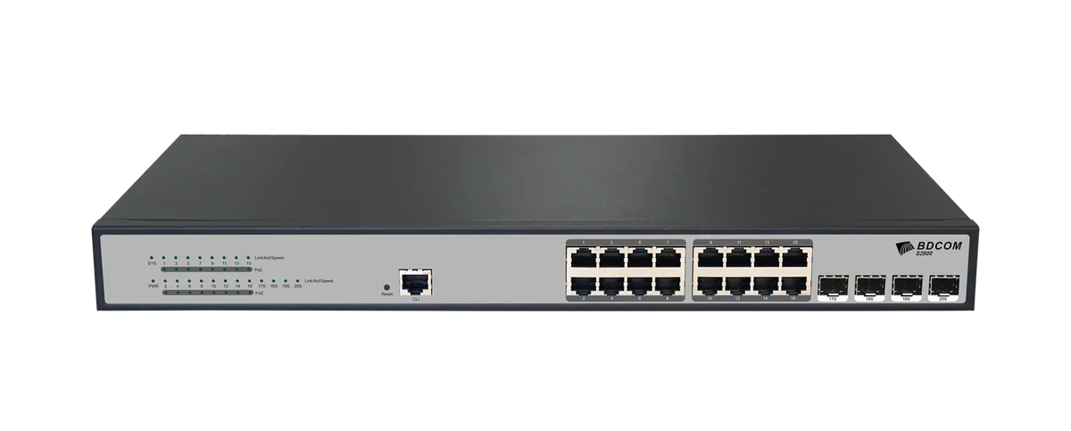 Коммутатор BDCOM S2500-16P4S, управляемый PoE L2, 16×1GbE PoE, 4×SFP