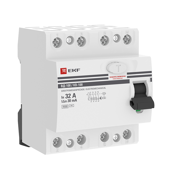 УЗО EKF ВД-100 PROxima elcb-4-32-30-em-pro, 4P, 32 А, 30 мА, тип AC