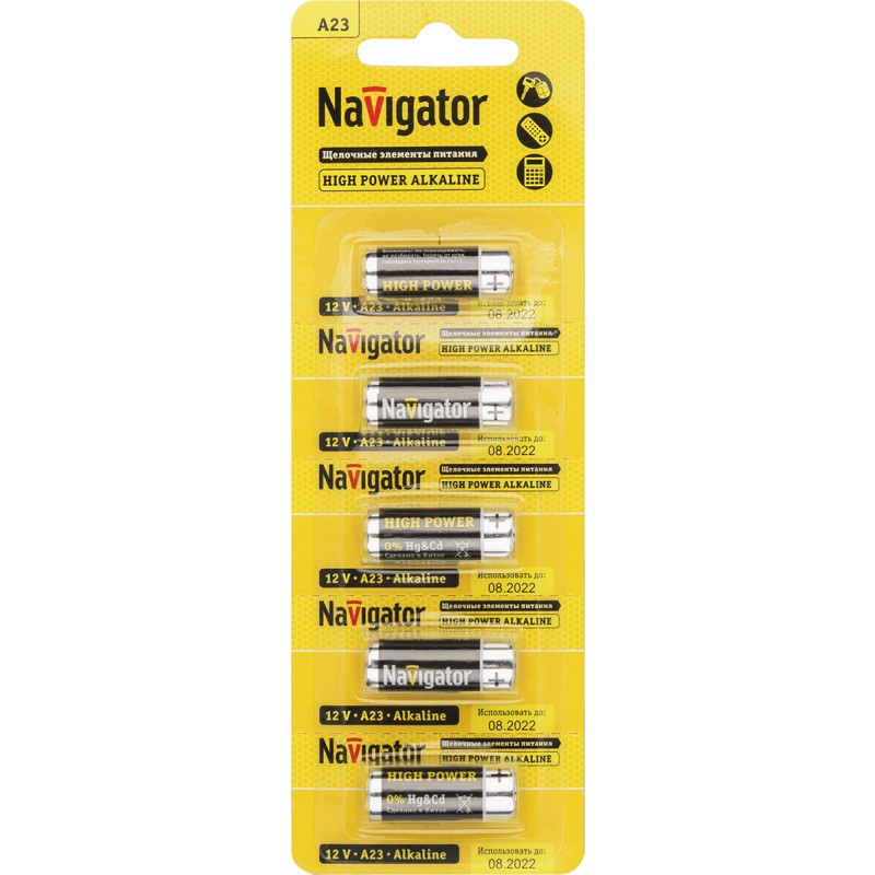 Батарейка Navigator 61464, алкалиновая, A23, 5шт
