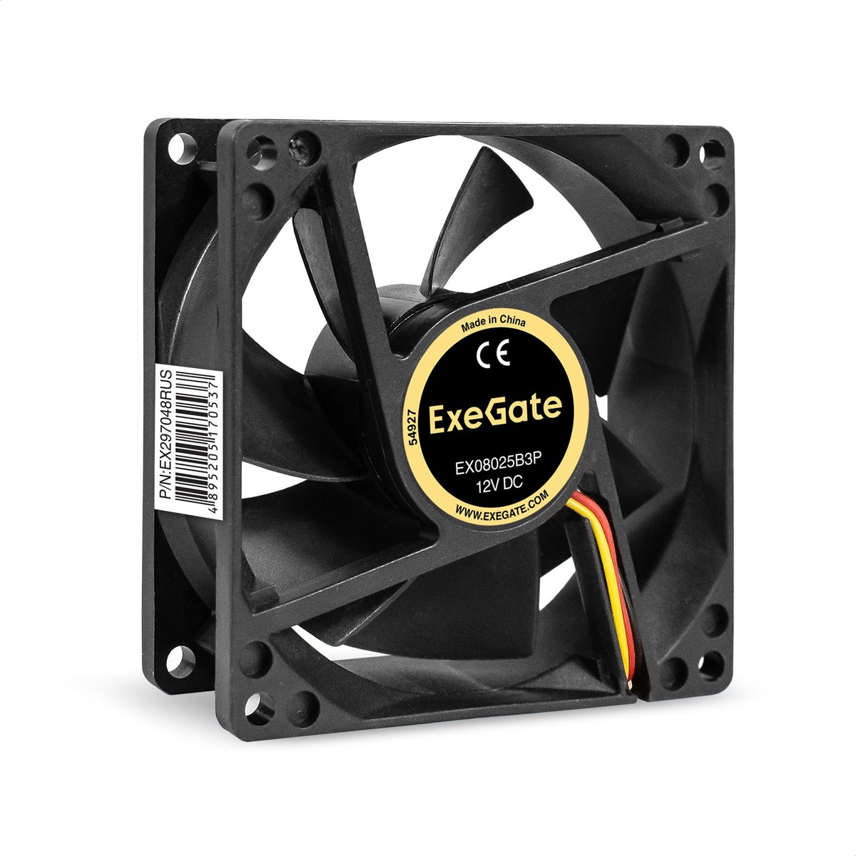 Вентилятор ExeGate EX08025B3P, 80×80×25 мм, 12 В, 2000 об/мин, 19 дБ, 3-pin