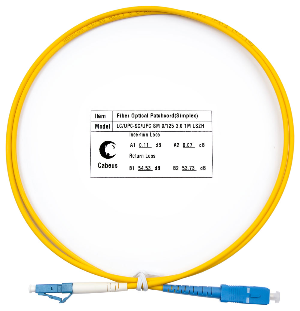 Патч-корд оптический Cabeus FOP(s)-9-LC-SC-1m, simplex LC-SC, OS2 9/125, LSZH, 1 м