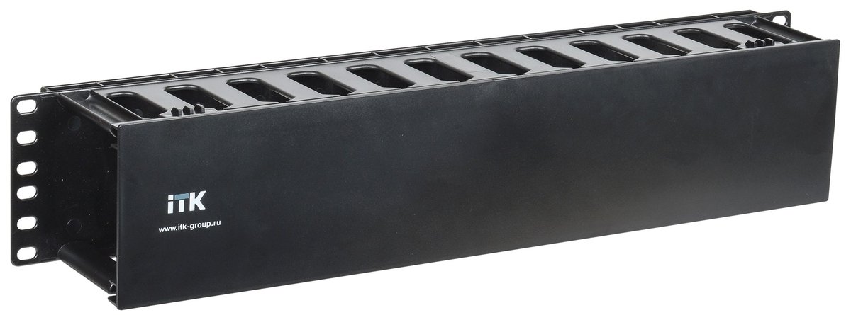 Кабельный органайзер ITK CO05-2PC, 19", 2U, с крышкой, глубина 89 мм, чёрный