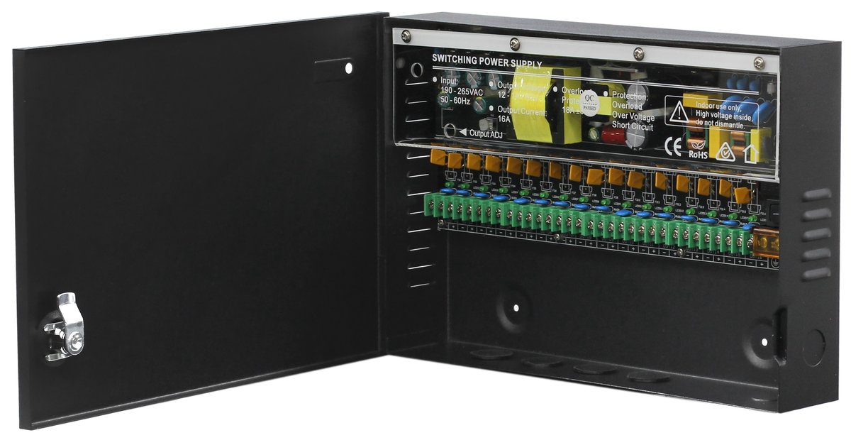 Блок питания Smartec ST-PS116DMX-BK, 12 VDC, 16 А, 16 каналов, металлический корпус