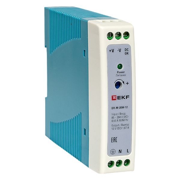 Блок питания EKF DR-M-20W-12, 20Вт, 12В DC, DIN-рейка